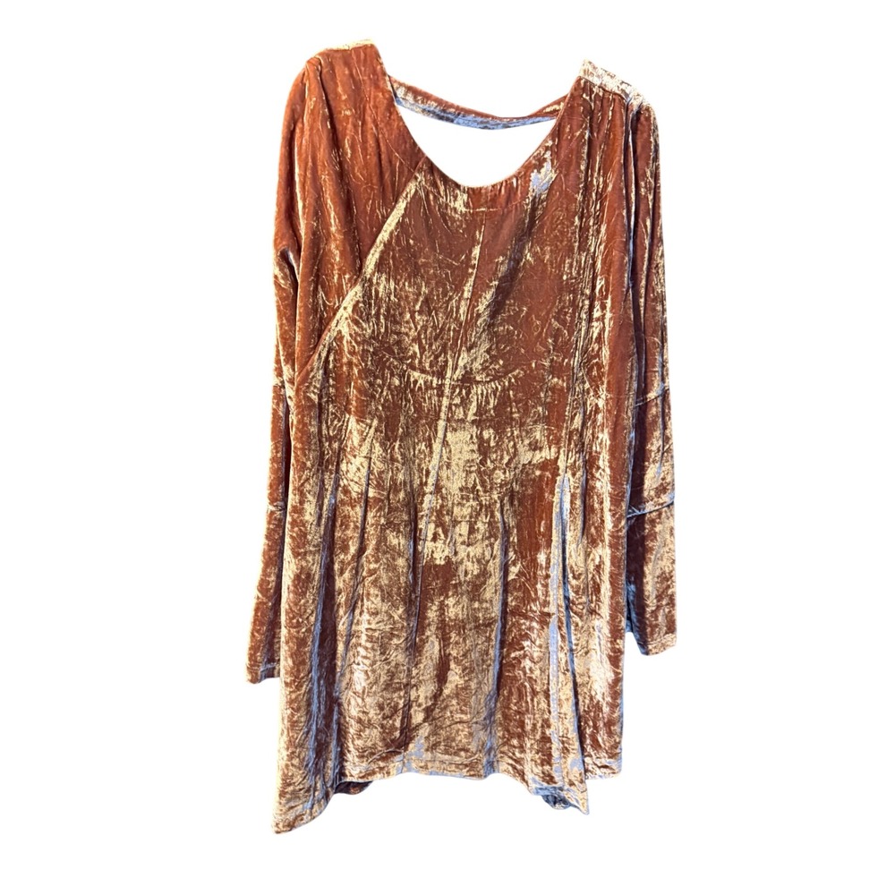 Free People Back To Business Crushed Velvet Open Back Tunic Top Brown XL